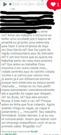 Print de conversa com cliente comentando a entrega